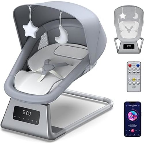 Baby Swing, Electric Baby Rocker for Newborns with 3 Timer Functions, 5 Rocking Speeds, 11 Preset Lullabies and Bluetooth, 5-Point Harness, Suitable for Babies 0-6 Months, Up to 30 lbs