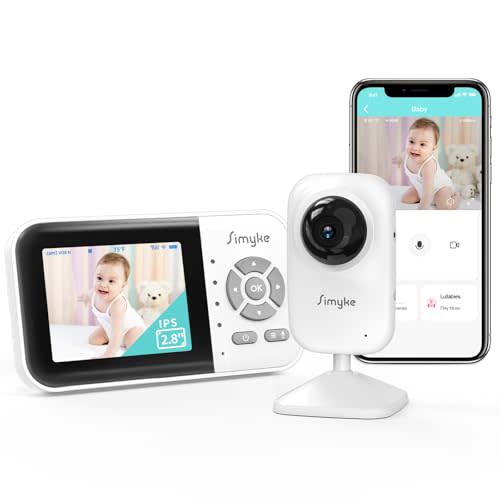Simyke Upgrade Video Baby Monitor,WiFi Baby Camera,2.8" Display and App Control,1200ft Long Range,2 Way Talk,Auto Night Vision,Sound Alert,VOX,Temperature Sensor 5 Lullabies Feeding Remind,Home Use