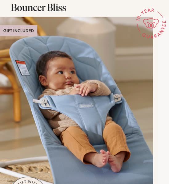 BabyBjörn Bouncer Bliss - Blue; Woven, Petal quilt