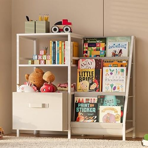 Kids Bookcases Montessori Bookshelf Nursery Book Shelves And Toy Storage With Drawer Childrens Toddler Bookshelf Sturdy Metal Kid's Toy Storage Organizer For Kids' Rooms Playroom kindergarten