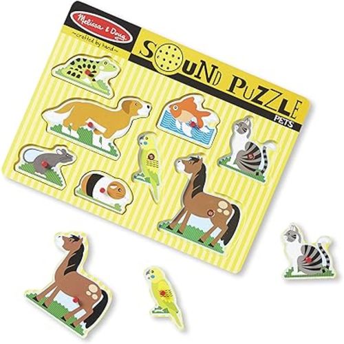 Melissa & Doug Pets Sound Puzzle - Wooden Peg Puzzle With Sound Effects (8 pcs) - Chunky Baby Puzzle, Animal Sounds Puzzles For Toddlers And Preschoolers Ages 2+