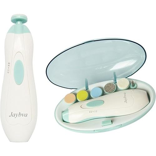 Baby Nail File Electric Nail Trimmer - Jaybva Safe Baby Nail Clippers Cutter for Newborn Children Toddlers Kids with LED Light Blue and Green