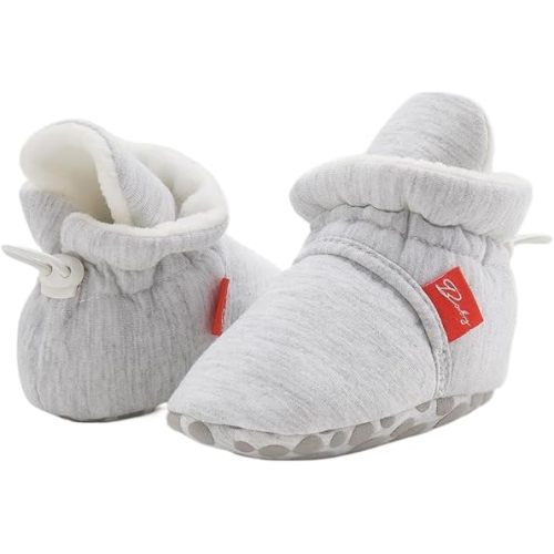Meckior Infant Baby Boys Girls Cotton Booties Winter Fleece Warm Cozy Socks Soft Bottom Newborn Toddler First Walkers Crib Shoes with Grippers