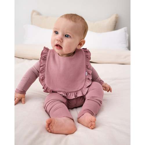 Little Sleepies Rosewood Ribbed Ruffle Bib - Rosewood Ribbed Ruffle Bib