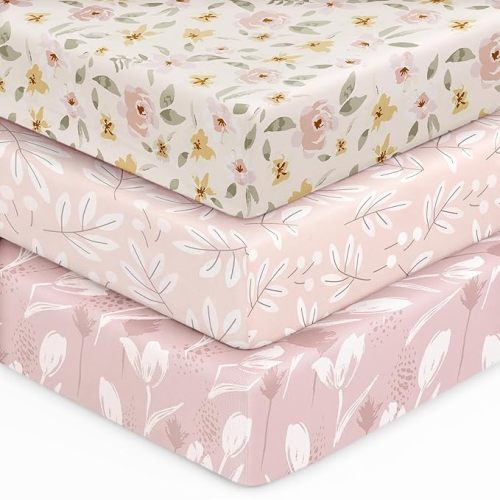 Baby Crib Sheets for Boys Girls, 28x52x8in Fitted Crib Sheet Neutral 3 Pack for Standard Crib and Toddler Mattress, Breathable Soft Microfiber Baby Sheet Elephant