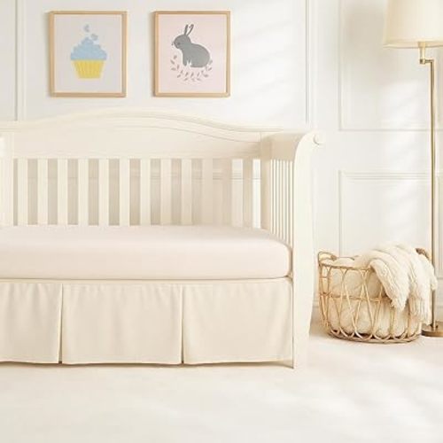 Mattress-Homes Crib Bed Skirt Pleated for Baby Boys Girls, Soft Dust Ruffle, Standard Nursery Bedding Toddler Bedskirt Solid, 14" Drop Pleated Crib Skirt(Ivory Solid - 28" x 52" 14" Drop)