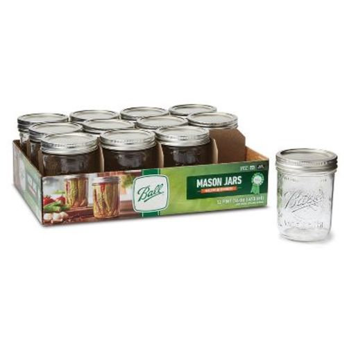 Ball 16oz 12pk Glass Wide Mouth Mason Jar with Lid and Band