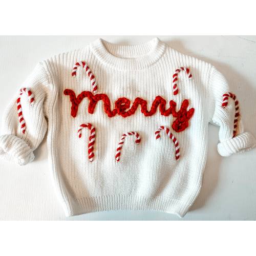 Hand Embroidered Toddler Christmas Sweater, Infant Custom Holiday Sweater, Knit Baby Christmas Sweater, Hand Embroidered Toddler Sweater