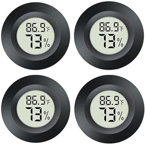 4 Pack Mini Digital Hygrometer Thermometer Gauge, Indoor Outdoor Temperature Humidity Meter for Greenhouse Humidors Incubators Reptile Terrarium Jars, Fahrenheit (℉) or Celsius(℃) (4)