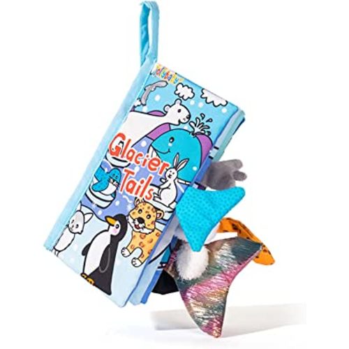 Jollybaby Baby Cloth Books, Touch & Feel Crinkle Soft Books, for Infants Babies, Toddler Early Educational Interactive Stroller Toys, Baby Girl & Boy Gift(Glacier Tails)