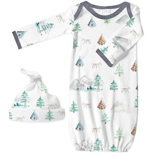 SwaddleDesigns Softest Cotton Baby Pajama Gown with Foldover Mitten Cuffs for Infant Boy and Girl, Newborn, 0-3 Months