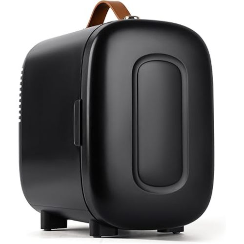 Mini Fridge for Bedroom, 4 Liter/6 Cans Skincare Small Refrigerator, AC/DC Portable Mini Cooler & Warmer, Small Fridge for Camping, Dorm, Office, Car (Black)