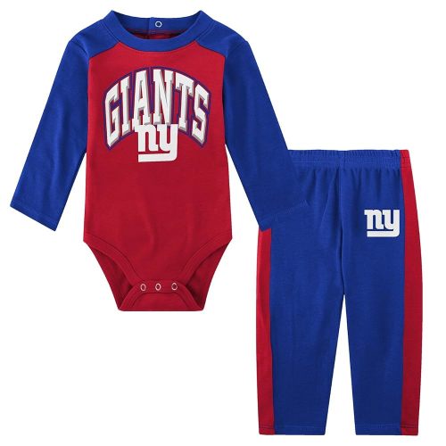 NFL New Born Infant 0/3M-6/9M Officially Licensed Arched Logos 2 Pack Long Sleeve Bodysuit Creeper and Pants Set