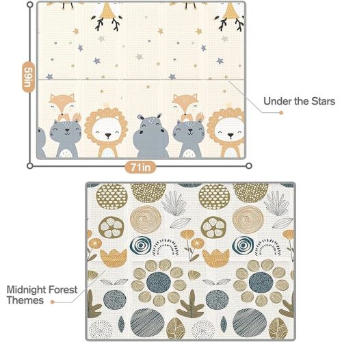 MLOONG Baby Play Mat, 71x59x0.4 Large Thick Playmat, Folding Portable Waterproof Reversible Double-Sided Crawling Mat, Baby Floor Mat for Infants and Toddlers, Easy to Clean (71x59x0.4in-Star)