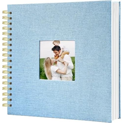 Scrapbook Photo Album Linen Cover, 8 x 8 Inch Hardcover Kraft White Pages Memory Book, for Travel Wedding Guest Book Christmas Baby Shower (20 Sheets/ 40 Pages,Light Blue)
