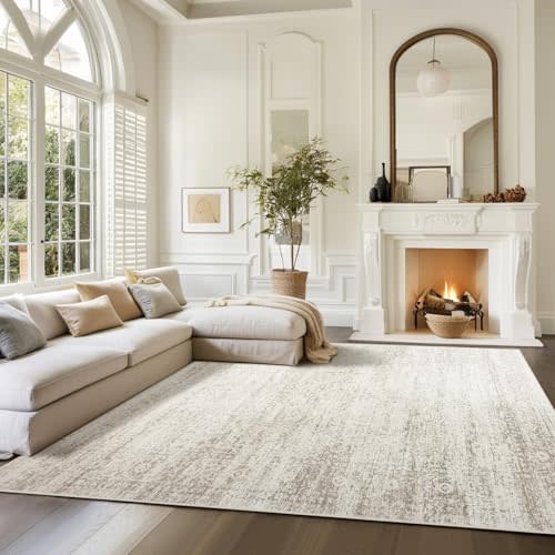 Srugn Washable Rugs 8x10 Area Rugs for Living Room,Rugs for Bedroom,Large Carpets,Ultra Soft Faux Wool Retro Dining Room Rug,Non Slip&Non-Shedding Low Pile Vintage Print Rug for Home Office Decor