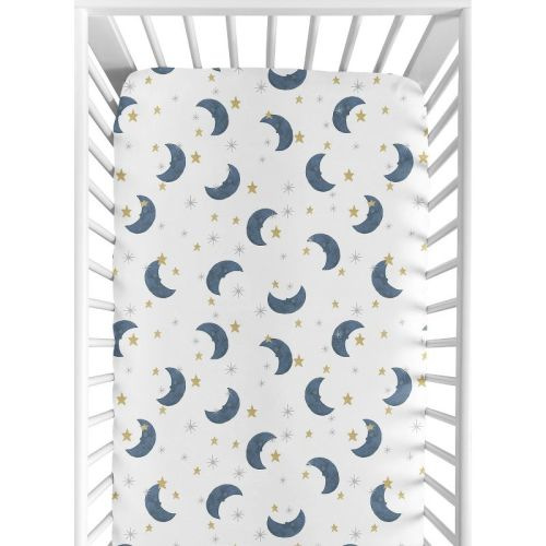 Sweet Jojo Designs Boy or Girl Gender Neutral Unisex Baby Fitted Crib Sheet Moon Bear Blue and Gold