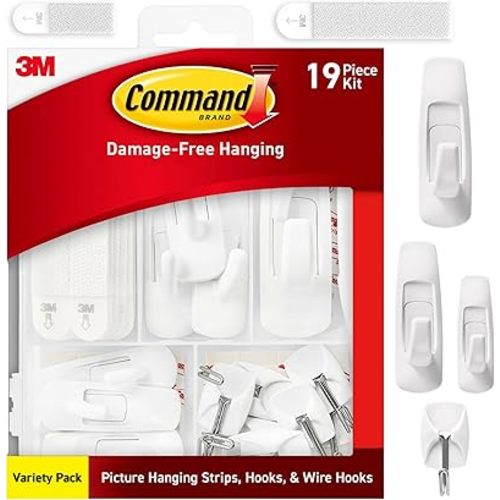 Command Variety Pack, Including 10 Pairs of Picture Hanging Strips, 6 Wire Hooks and 8 Utility Hooks for Hanging, Organization and Storage, Damage Free Hanging Up to 19 Items, 1 Kit