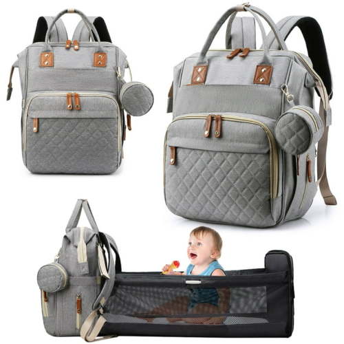 IsEasy Multifunction Large Diaper Bag with Insulated Pockets, Gray