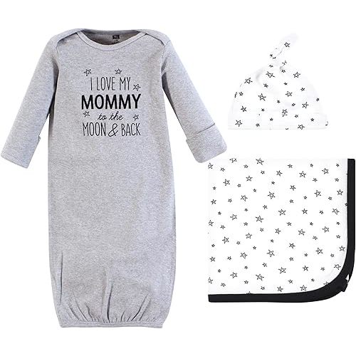 Hudson Baby Unisex Baby Gown, Swaddle Blanket and Cap or Headband, 0-6 Months