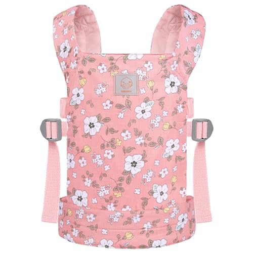 GAGAKU Baby Doll Carrier, Doll Carrier for Little Girls, Toy Baby Carrier for Dolls Kids, Baby Doll Carrier for Toddlers, Reborn Baby Doll Accessories - Pink - Anemone Flowers