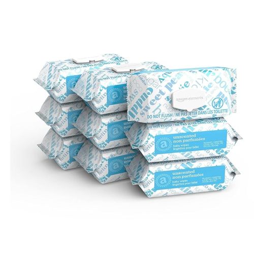 Amazon Elements Baby Wipes, Unscented, Hypoallergenic, 810 Count, Flip-Top Packs, Pack of 9 - 90 Count (Pack of 9)