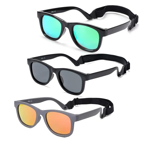 GLARDEFE Polarized Baby Sunglasses with Strap - Unbreakable Infant Sunglasses for Newborn Toddler Boys Girls Age 0-12 Months