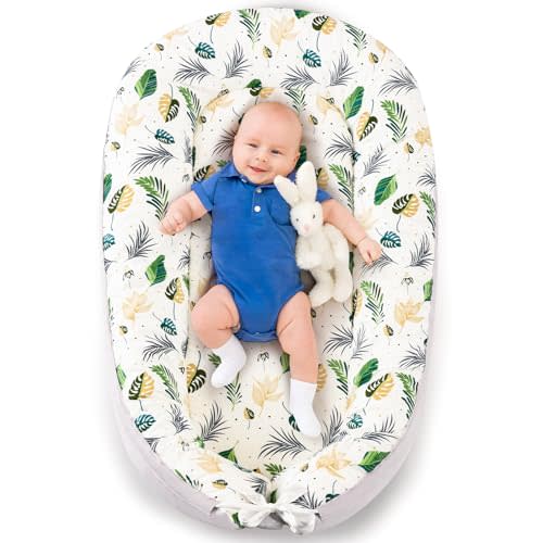 Baby Lounger- Baby Nest for 0-24 Months, Ultra Soft Organic Cotton Breathable & Portable Baby Lounger, Baby Lounger Pillow for Newborn (Leaves)