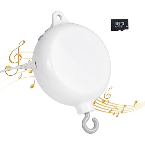 Crib Mobile Motor with SD Card, White Baby Mobile Spinner for cirb,Mobile Music Box Spinner with Rotating Hook,0-100 Volume Control,Battery Operated Mobile Spinner recordable Music