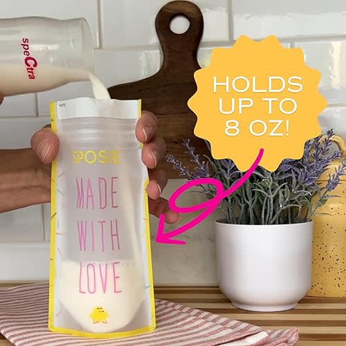 SPOSIE SimpleFeed Breast Milk Storage Bags | Feeding Made Easier | 8oz, 100 Count | Easy Pour, Temperature Sensor, Freezer Safe, Leak-Proof, BPA-Free