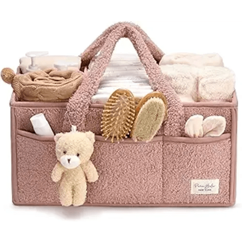 PeraBella Baby Diaper Caddy Organizer with Handle, Boy & Girl Shower Gift Basket, Portable Diaper Storage Basket Bin for Wipes, Newborn Baby Essentials Registry Search Must Haves, Car Caddy Organizer
