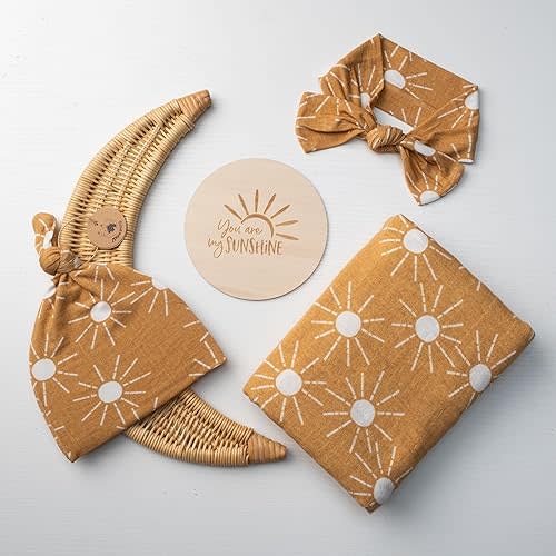 Miaoberry 100% Organic Cotton Baby Muslin Swaddle Blanket Set| Golden Boho Sunshine| Gender Neutral for Boys Girls|Yellow Mustard Orange Sunshine| Hospital Newborn Receiving Blanket |Newborn Unisex