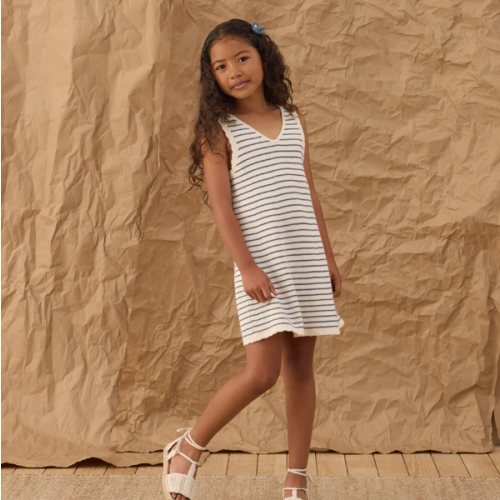 Crochet Tank Mini Dress Marine Stripe