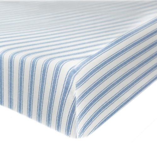 HonestBaby Fitted Crib Sheets Fits Standard Mattress Bassinet, Mini Prints 100% Organic Cotton Baby Boys, Girls, Unisex, Blue Ticking Stripe, One Size