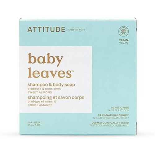 ATTITUDE Baby Plastic-Free Shampoo and Body Soap Bar, EWG Verified, Dermatologically Tested, Vegan, Good Night, 3 Ounces