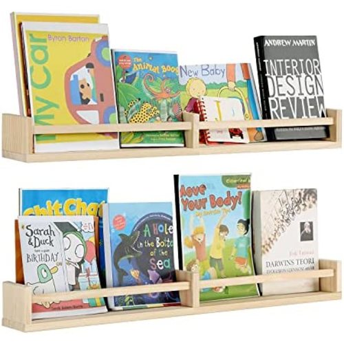 Nursery Bookshelves,32Inch, Floating Nursery Shelves - Set of 2 -Book Shelf Organizer for Baby Nursery Room Decor, Wall Shelves for Kitchen Spice Rack, Pine