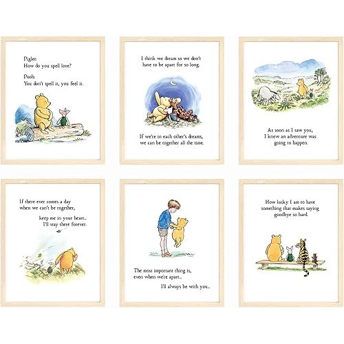 bumbleboo Nistio® Classic Winnie the Pooh Nursery Wall Decor, Winnie the Pooh Print, Winnie the Pooh Playroom Decor, Set of 9 Prints, Piglet, Eeyore, Tigger Nursery Decor, Unframed, 8x10 inches