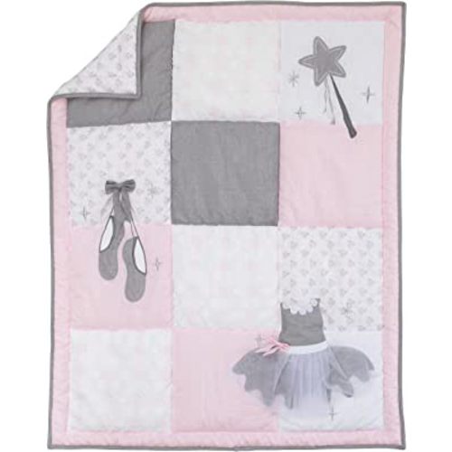 NoJo Ballerina Bows 4 Piece Nursery Crib Bedding Set, Pink/Silver/White