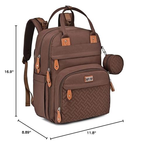 BabbleRoo Diaper Bag Backpack - Baby Essentials Travel Tote - Multi Function Water Resistant Diaper Bag, Travel Essentials Baby Bag with Changing Pad, Stroller Straps & Pacifier Case - Unisex, Brown