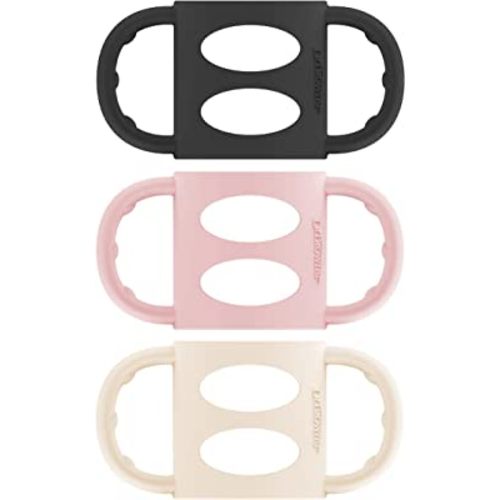Dr. Brown’s Milestones 100% Silicone Baby Bottle Handles, Narrow, Black, Light Pink, Ecru, 3 Pack, 4m+