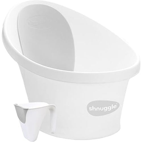 Newborn Bath Essentials Bundle | Baby Bath with Support Bump and Soft Backrest & Rinse Jug | Safe, Gentle, and Stylish Bathtime Set for Babies & Toddlers | White/Grey