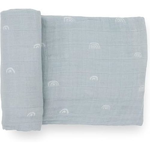 Little Unicorn - Cotton Muslin Swaddle Blanket | Single | 100% Cotton | Super Soft | Newborns and Infants | 47" x 47" | Unisex (Blue Rainbow)