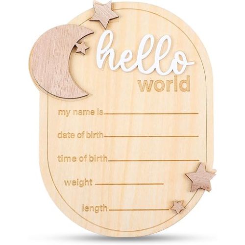 Lusofie Baby Announcement Sign Wooden Moon And Stars Welcome Baby Sign Baby Name Sign For Baby Announcement Birth Announcement Sign For Photo Props Baby Shower Hospital Nursery