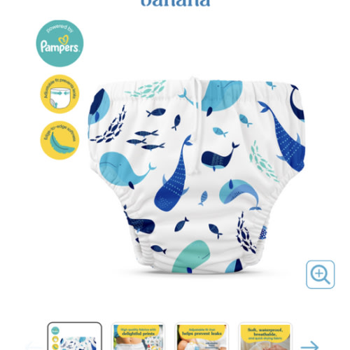 1 Reusable Swim Diaper Drawstring UPF50+ (WHALES AND FISH in Size Small)