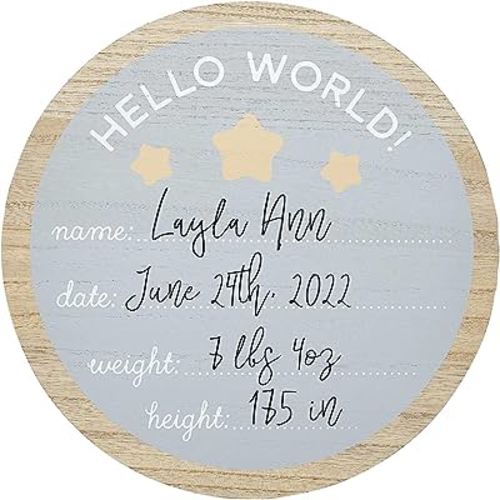 Kate & Milo Hello World Fill-in Wooden Photo Prop with Included Marker, Welcome Baby, New Baby Gift, Gender-Neutral Baby Decor