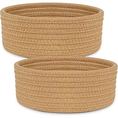 ABenkle 2 Pack Small Baskets, Cotton Rope Woven Basket, Cute Mini Tiny Storage Baskets, Decorative Boho Basket for Nursery Living Room Bedroom Shelf, Empty Gift Basket - Brown