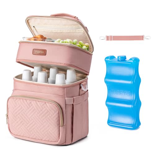 BABEYER Insulated Breastmilk Cooler Bag with Ice Pack - Holds 6x9oz Bottles, Leakproof Double Layer, Baby Bottle Cooler Bag with Adjustable Strap for Nursing Moms, Daycare & Travel