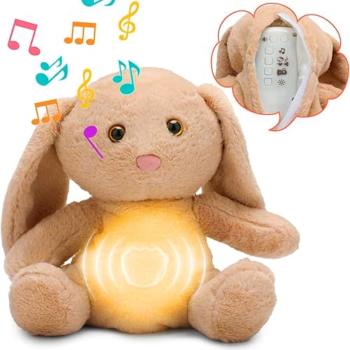 Breathing Stuffed Animal,Portable Plush Baby Toy,Soothing Stuffed Animal for Anxiety Adults and Kids, Breathing Otter,Breathing Lights and Sound Machine with Realistic Breathing(Rabbit)
