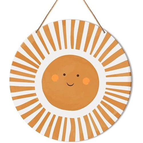 Muktoujaumai Nursery Wall Decor, Sun Nursery Hanging Sign Decor Kids Wall Decoration Wood Sign for Playroom, Toddler Room, Toy Room, Classroom
