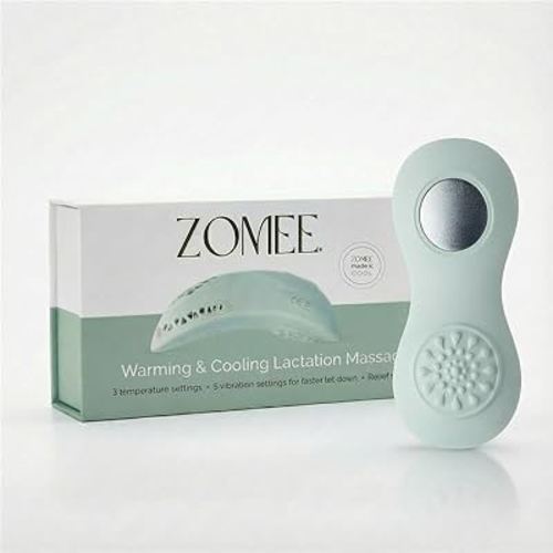 Zomee 3-in-1 Lactation Massager with Heat, Cooling & Vibration — Breastfeeding Comfort for Engorgement Relief, Clogged Duct Support & Milk Flow Assistance